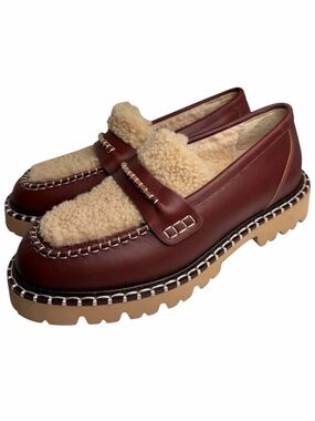 Overland Margo Shearling Lined Leather Loafers Size 8 NWT